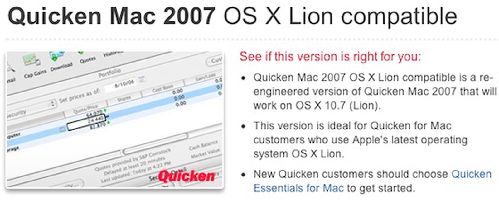 quicken 07 for mac